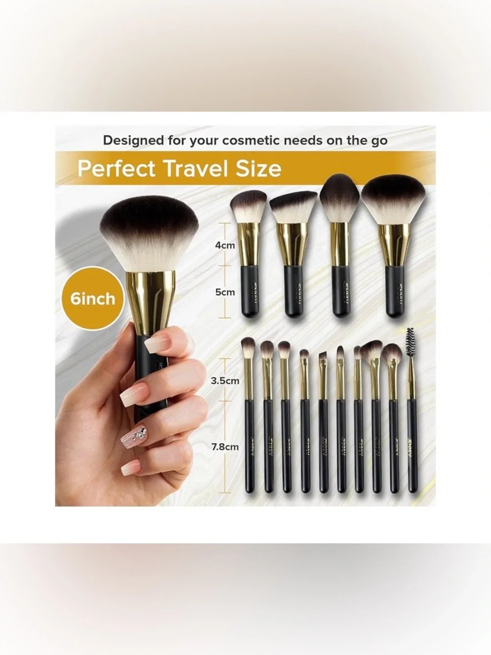 JENNI V Black & Gold Makeup 14- piece Brush Set with Bag